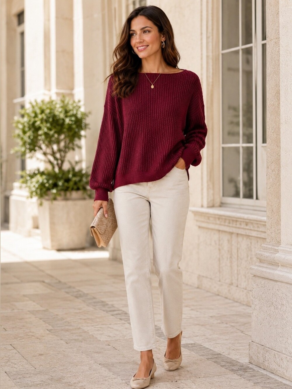 T Tahari Burgundy Knit Boatneck Sweater NWT, Size M